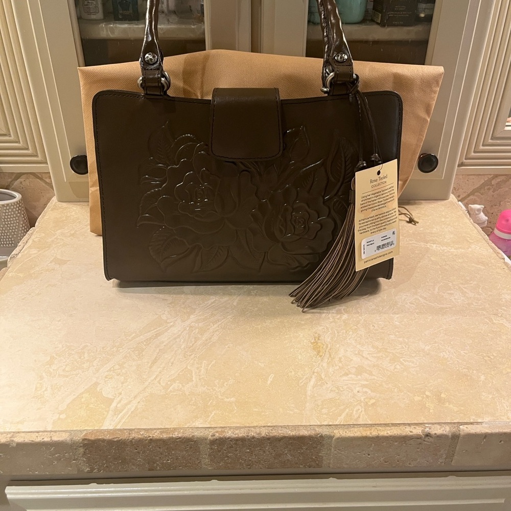 Patricia Nash Rienzo Rose Tooled Satchel Mushroom color - Picture 14 of 16